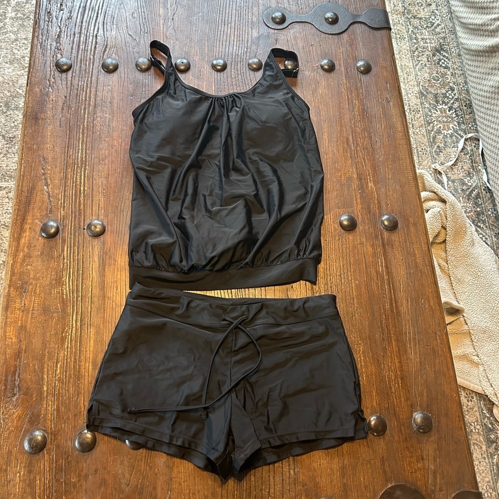 Women’s Black Tankini Top & Swim Shorts Bikini Set